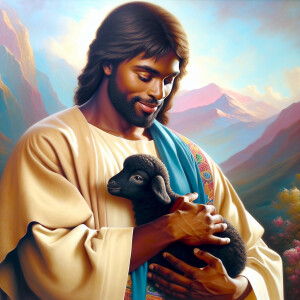 Oil painting of an African-American man resembling Jesus Christ,...