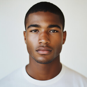 Portrait of a 21-year-old African American man with a clean-shav...