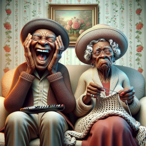 Digital art, a stylized African-American elderly couple wearing...