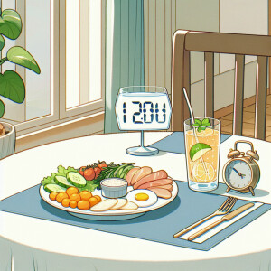 12:00 Обед** - аналогично завтраку, картинка тарелки и стакана.