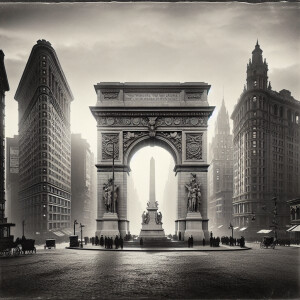 The World War I Victory Arch and Flatiron Building of New York C...
