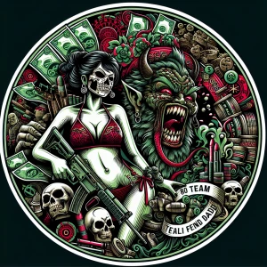 Create   2 a   professional,  horror-themed circular brand logo...