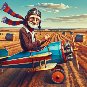 Funny and crazy caricature of a 95 year old American grandpa si...