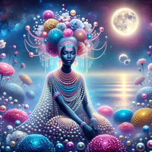 "Create an image of a majestic light skin Hawaiian woman whose f...