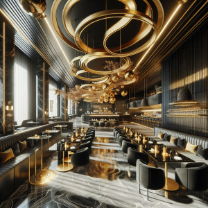 Create an image of a modern, upscale restaurant interior named "...