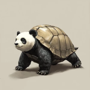 Panda turtle dog, body of a turtle, head of a panda , feet of a...