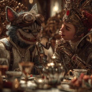 A realistic steampunk fantasy scene, ultra-detailed: the Cheshir...