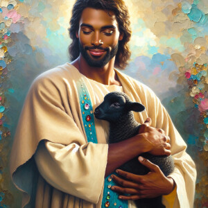 Oil painting of an African-American man resembling Jesus Christ,...