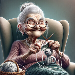 Funny and crazy caricature of a 95 year old  American grandma kn...