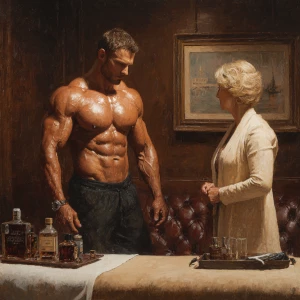 Hyperrealistic art,realism. a muscular Russian man in his beach...