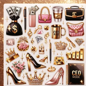 A high-resolution luxurious sticker sheet featuring uniquely ren...