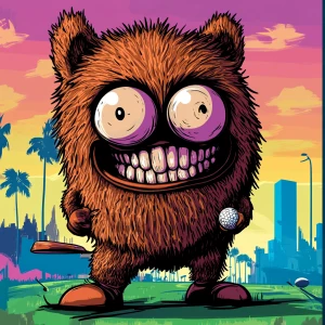 Stylized character portrait of a mischievous designer toy creat...
