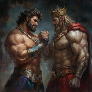The muscular hairy prince and the king were showing off to each...