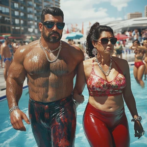 Photo hyperrealistic ,a muscular beefy criminal man walking with...