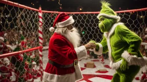 The Grinch and Santa fight in an octagon. The Grinch must be thi...