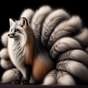 Realistic pregnant nine tailed fox that is very furry