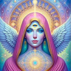 Create a digital painting depicting a celestial figure that embo...