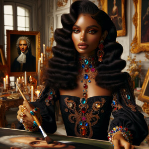 In a high-class, elegantly decorated studio, a very light-skinne...
