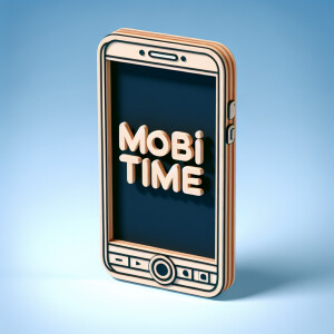 Create a realistic logo with the text "MOBI TIME" and a picture...