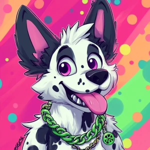 Create an image of a cartoon-style anthropomorphic dog character...
