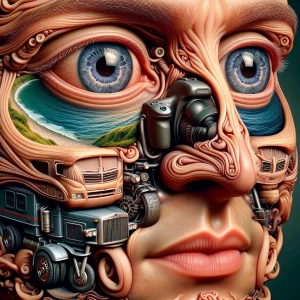 Create an 8K resolution 3D image of a hyper-realistic human face...
