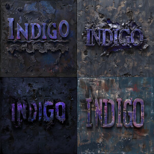 generate 3D word art that says “INDIGO” with a blank background....