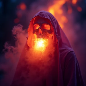 A close-up macro shot of a Grim Reaper, captured in infrared/hea...
