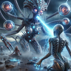 A repulsive alien queen with slimy, tentacle-like appendages, co...