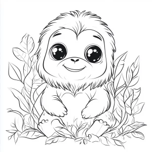 Create a coloring page design with thick lines, featuring a cute...