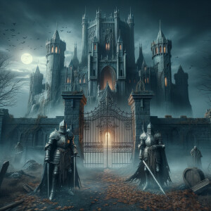 Two undead praetorian knights in front of undead castle