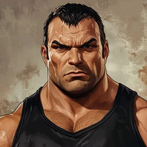 generate Muscular man with a big chin in GTA style