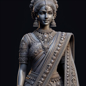 Create an image of an ancient, finely detailed sculpture of a sl...