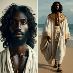 Create an image that combines two depictions of Jesus as an Afri...