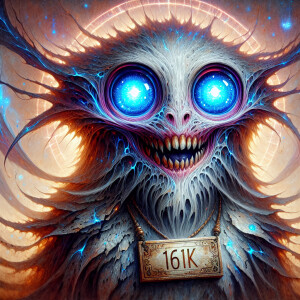 A watercolor airbrush oil painting of a  creature with glowing b...