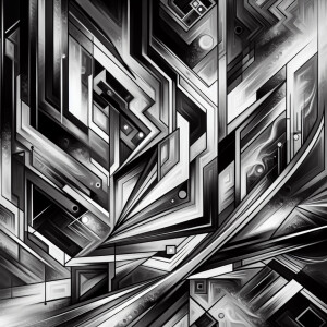 Picture a captivating display of bold lines and shapes intertwin...