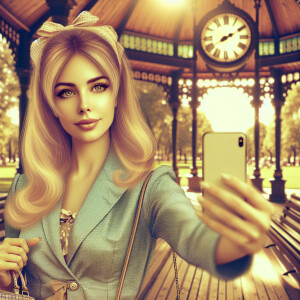 Maximalism，Park Pavilion，Wear clean and tidy clothes，Woman wi...