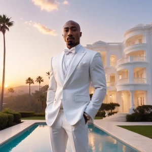 create a highly detailed image of a man resembling 2Pac, dressed...