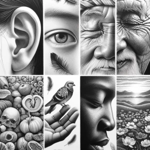 Pencil sketch of five senses
