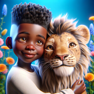 3D realistic style, an African-American little boy with fade top...