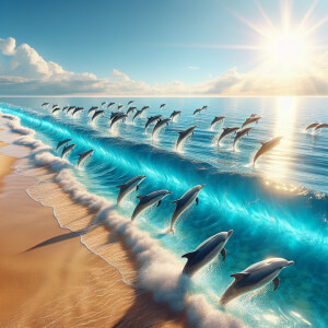 Beach with a lot of dolphin