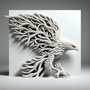 Create a minimalistic black and white 2.5d base relief art piece...