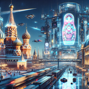Russia in cyberpunk 2077 style. High quality image.