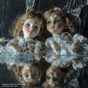 "Shattered reflections, haunted glass dolls."