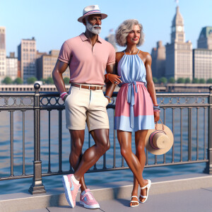 Create a vibrant 3D image of an elegant 50-year-old African Amer...