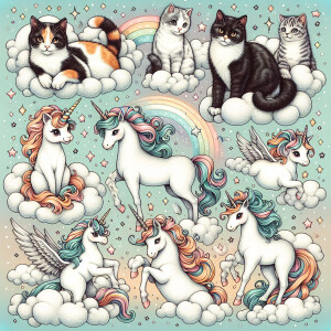 A pattern of cats and unicorn