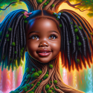 Create a hyper-realistic 3-D oil painting of a tree with a fulle...