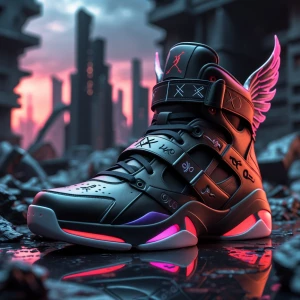 "Dark futuristic Air Jordan 8-inspired sneaker — high-top with t...
