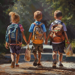 Create a realistic picture of kids going back to school