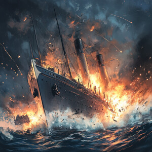 Illustrate the moment of impact as the torpedo strikes the Titan...