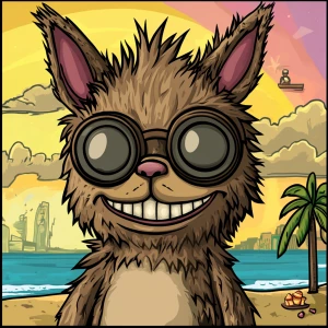 Stylized character portrait of a mischievous designer toy creat...